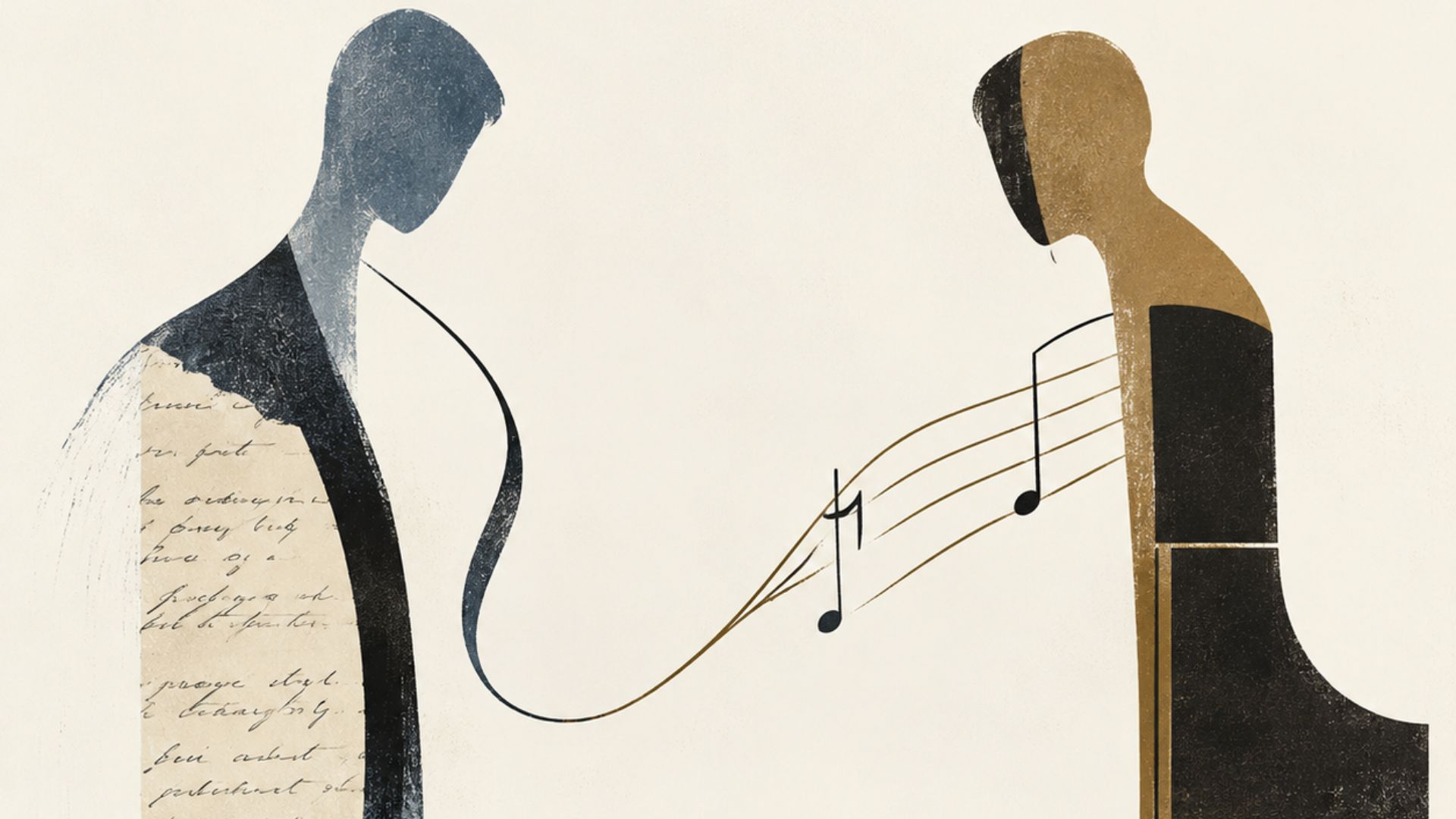 Zwei Figuren verbunden durch Musiknoten
