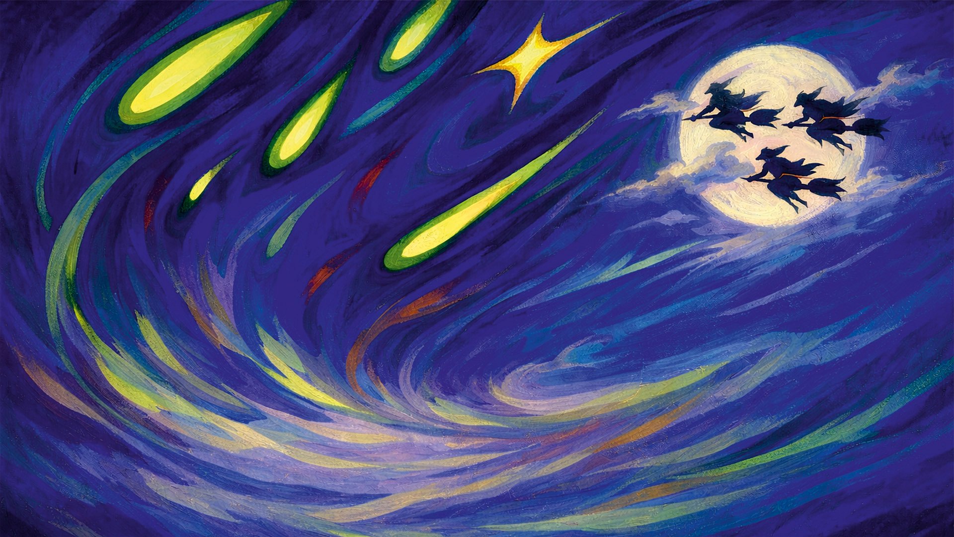 Vollmond mit Hexen und kosmischen Wirbeln