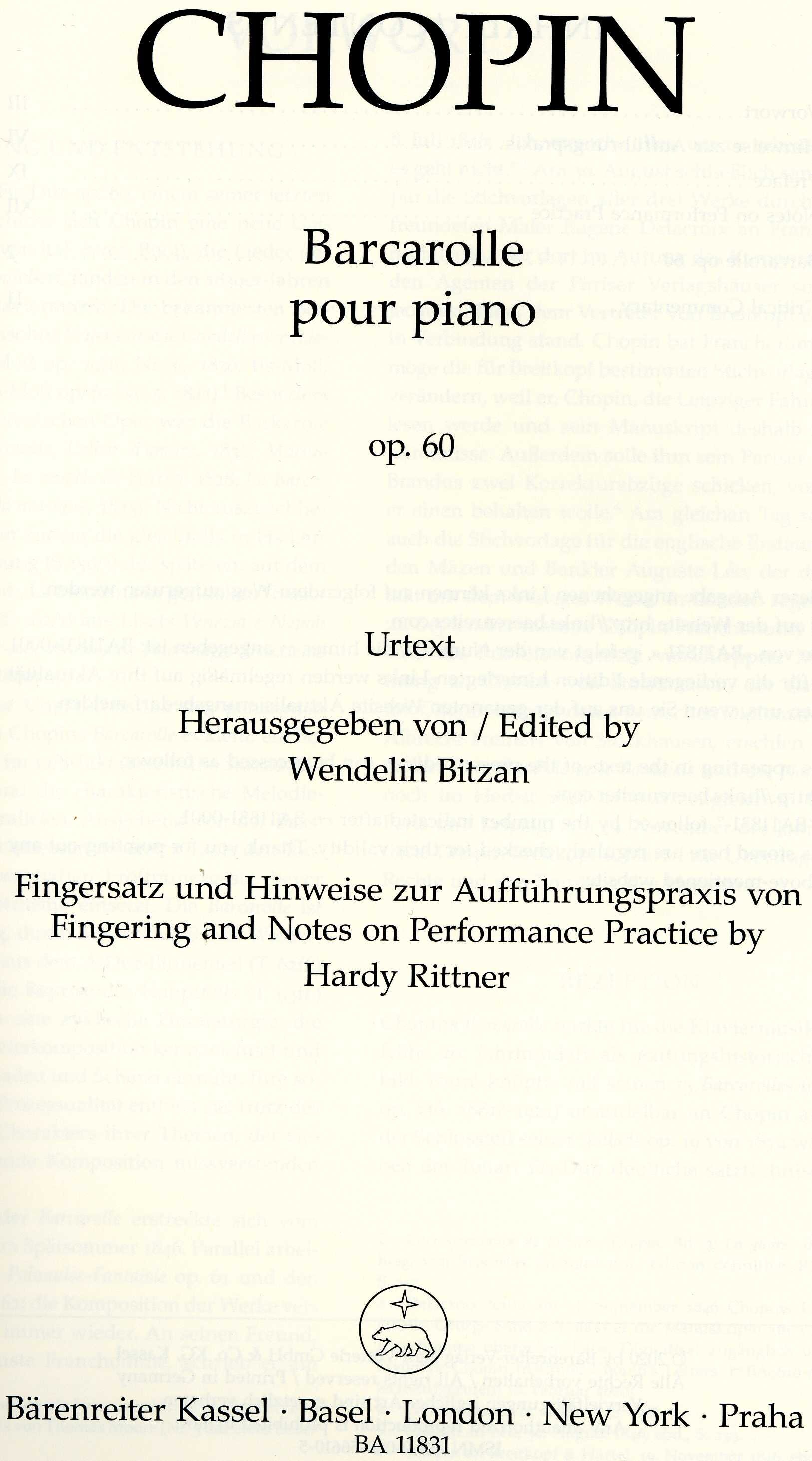 Titelseite von Noten „Barcarolle pour piano“