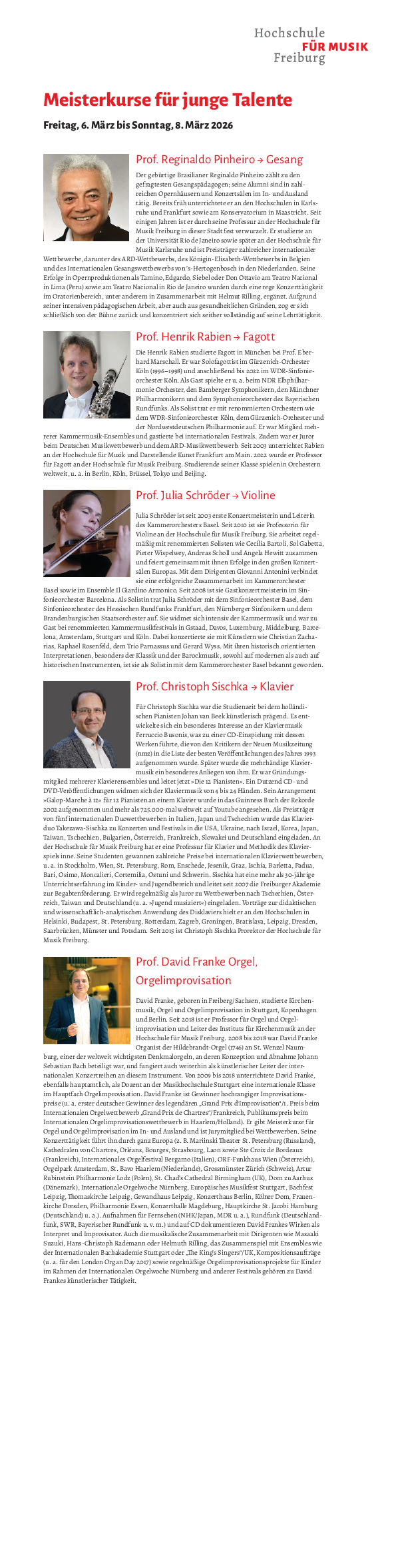 Dozentinnen und Dozenten der Meisterkurse