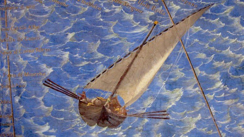 Gemälde eines Schiffes auf hoher See